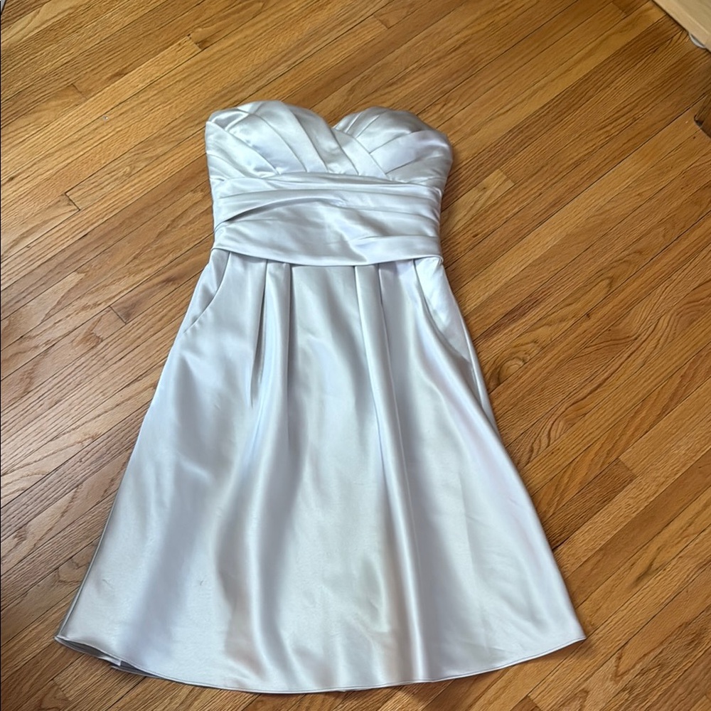 Bill Levkoff Silver Ruched Strapless Dress